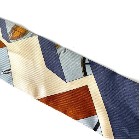 Sold on fashionreloved.com Hermes Springs Springs Blue Print Silk Twilly Scarf - Picture 6 of 10